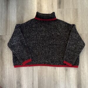 The Limited Charcoal Gray Chunky Knit Sweater Mock Neck Red Trim Women's